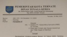 Surat Disnaker Kota Ternate pada Selasa 30 Mei 2023 (Rakyatmu)