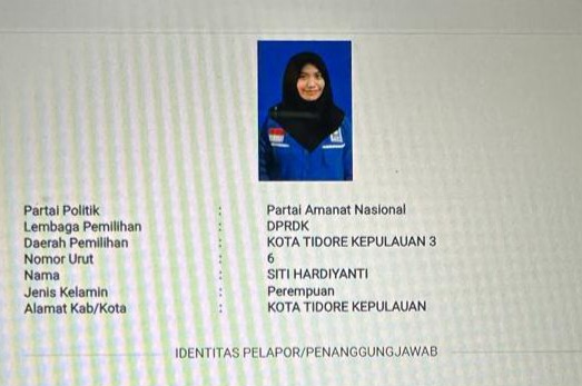 Foto Mindrawati Hamid Dicatut Nama Siti Hardianti oleh DPD PAN Kota Tidore Sebagai Caleg PAN Dapil Tiga. (Istimewa/Rakyatmu)