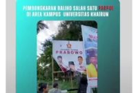 Tangkapan Layar Pembongkaran Baliho Caleg dari Partai Gerindra oleh BEM Unkhair Ternate. (Istimewa)