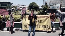 Front Bumi Loko Menggelar Aksi Unjuk Rasa di Kota Ternate. (Rakyatmu)