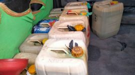 Barang Bukti Berupa BBM Bersubsidi Sebanyak 10 Jerigen Diamankan di Ditreskrimsus Polda Maluku Utara. (Rakyatmu)