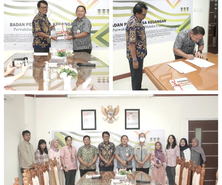 Sekda Kota Ternate Rizal Marsaoly Menyerahkan LKPD Tahun Anggaran 2023 ke BPK Perwakilan Maluku Utara. (Ongky/Rakyatmu)