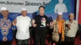 Hendrata Thes (Kaos Hitam) di Acara Silaturahmi dan Pertemuan Akbar di Desa Mangon pada Sabtu, 25 Mei 2024. (Rakyatmu)