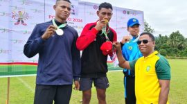 Fadri Fokaya Kontingen Kabupaten Kepulauan Sula Merima Medali Emas pada Popda XI Tahun 2024 di Sofifi, Kota Tidore Kepulauan Sula. (Rakyatmu)