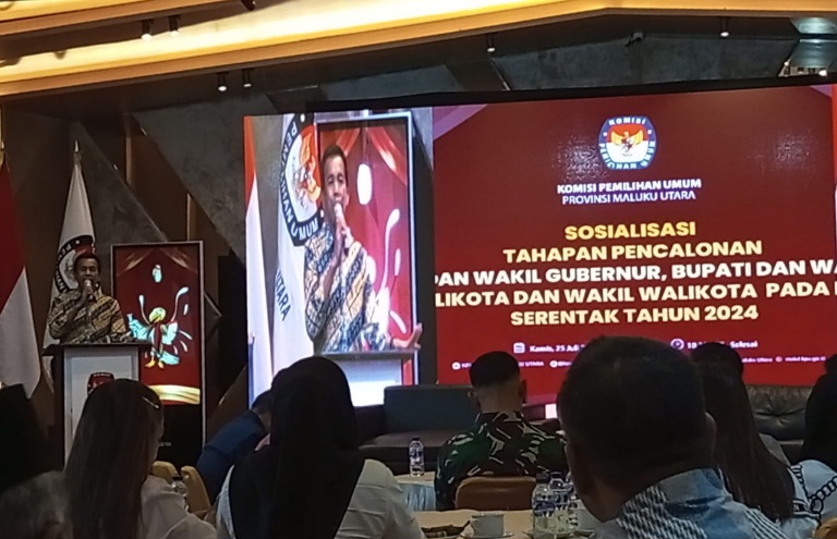 KPU Maluku Utara Menggelar Kegiatan Sosialisasi Tahapan Pencalonan pada Pilkada Serentak Tahun 2024. (Rakyatmu)