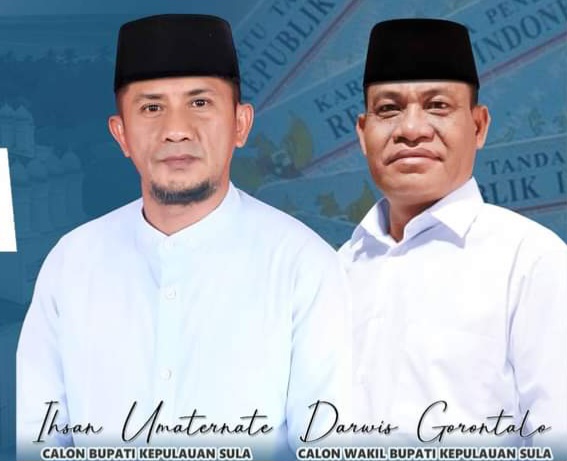Pasangan Calon Bupati dan Wakil Bupati Kepulauan Sula, Ihsan Umaternate dan Darwis Gorontalo. (Istimewa/Rakyatmu)