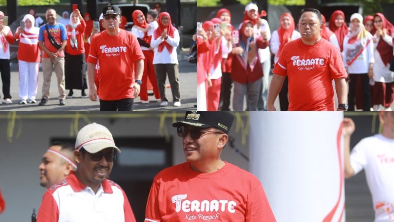 Wali Kota Ternate M. Tauhid Soleman dan Sekretaris Daerah Rizal Marsaoly bersama Pegawai Lingkup Sekretariat Ikut Lomba Meriahkan HUT RI. (Humas for Rakyatmu)