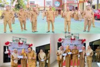 Kepala Dinas Pendidikan Kota Ternate Muchlis Djumadil dan Sekretaris Bersama Pegawai Ikut Lomba serta Penyerahan Hadiah. (Dede/Rakyatmu)