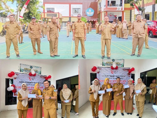 Kepala Dinas Pendidikan Kota Ternate Muchlis Djumadil dan Sekretaris Bersama Pegawai Ikut Lomba serta Penyerahan Hadiah. (Dede/Rakyatmu)