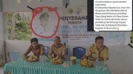 Spanduk Penyerahan Insentif Menggunakan Foto Calon Bupati Halmahera Tengah dan Pesan WhatsApp Imbauan Kepada Tim Pemenang IMS-Adil. (Istimewa/Rakyatmu)