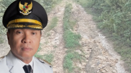 Jalan Mangkrak di Desa Gemia, Kecamatan Patani Utara, Kabupaten Halmahera Tengah. (Rakyatmu)