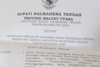 Surat Keputusan Tentang Pelimpahan Kewenangan dari Dinas Pendidikan kepada Sekretaris Daerah Halmahera Tengah. (Netizen/Rakyatmu)