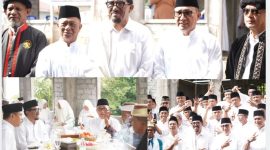 Wali Kota Ternate M. Tauhid Soleman, Sultan Tidore Husain Alting Sjah dan Pihak Kesultanan Ternate Foto Bersama Usai Pemasangan Tiang Alif Masjid Itsar Kelurahan Maliaro. (Rakyatmu)