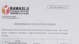 Surat Pemberitahuan Bawaslu Pulau Taliabu. (Rakyatmu)