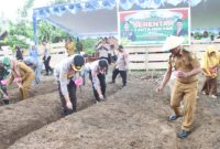 Kapolres Kepulauan Sula, AKBP Kodrat Muh Hartanto Bersama Perwakilan Pemda Tanam Jagung di Desa Waiman. (Istimewa)