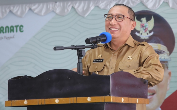 Wali Kota Ternate M. Tauhid Soleman saat Menyampaikan Sambutan di Musrenbang Kecamatan Pulau Ternate. (Rakyatmu)