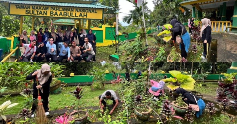 Dinas Sosial Kota Ternate saat Melakukan Pembersihan di Makam Sultan Baabullah. (Rakyatmu)