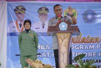 Wali Kota Tidore Kepulauan, Muhammad Sinen, memberikan sambutan dalam lomba 10 program pokok PKK Tingkat Kota Tidore Kepulauan Tahun 2025. (Istimewa)