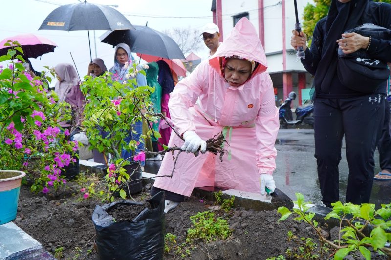 Dinas Lingkungan Hidup Kota Tidore Kepulauan bersama TP-PKK melakukan penghijauan di Tidore Kepulauan. (Istimewa)