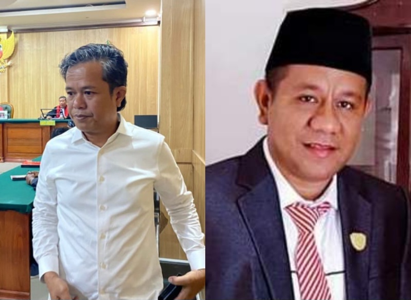 Tersangka Korupsi BTT Kepulauan Sula Andi Muhammad Khairul Akbar alias Puang (Kanan) dan Lasidi Leko (Kiri). (RakyatMu)