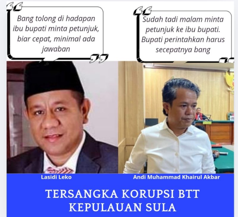 Tersangka Kasus Korupsi BTT Kepulauan Sula, Lasidi Leko dan Andi Muhammad Khairul Akbar. (RakyatMu)