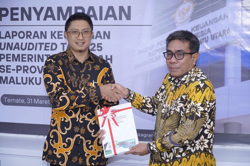 Pemerintah Kota Tidore Kepulauan resmi menyerahkan Laporan Keuangan Tahun 2025 kepada Badan Pemeriksaan Keuangan RI Perwakilan Maluku Utara. (Istimewa)