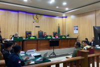 Sidang Kasus Korupsi alan Sentra Perkebunan Desa Sanihaya dan Desa Modapuhi, Kabupaten Kepulauan Sula Terkait Keterangan Saksi JPU Kejari di Pengadilan Tipikor Ternate. (RakyatMu)