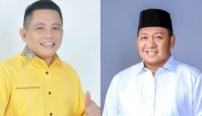 Komisaris PT. Damai Sejahtera Membangun, Yopi Saraung (Kameja Kuning) dan Mantan Bupati Pulau Taliabu, Aliong Mus (Kemaja Putih). (Istimewa/Rakyatmu)