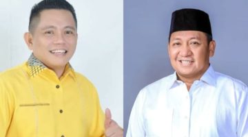 Komisaris PT. Damai Sejahtera Membangun, Yopi Saraung (Kameja Kuning) dan Mantan Bupati Pulau Taliabu, Aliong Mus (Kemaja Putih). (Istimewa/Rakyatmu)
