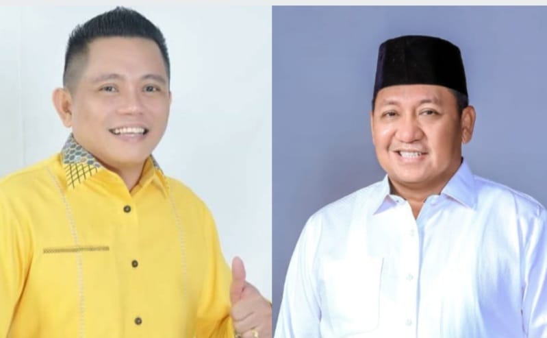 Komisaris PT. Damai Sejahtera Membangun, Yopi Saraung (Kameja Kuning) dan Mantan Bupati Pulau Taliabu, Aliong Mus (Kemaja Putih). (Istimewa/Rakyatmu)