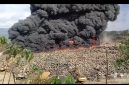 Tumpukan Ban Bekas di Kawasan Perusahaan PT IWIP Terbakar. (Screenshot Video/RakyatMu)