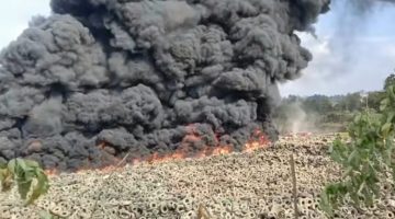 Kebakaran Limbah Ban Bekas di PT IWIP pada 31 Agustus 2026. (RakyatMu)