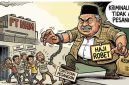Karikatur Mantan Karyawan Menuntut Hak Pesangon ke PT NHM, Halmahera Utara. (Gemini/RakyatMu)