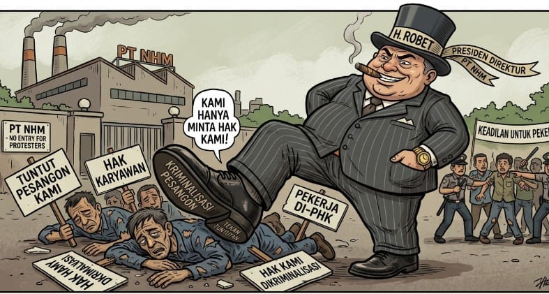 Karikatur Tuntut Pesangon. (Gemini/Rakyatmu)